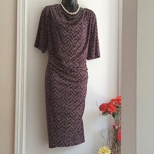 Laura Plus | Purple & Cream Chevron Patterned Dress
